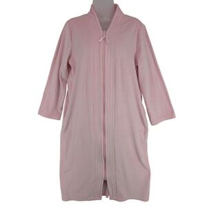 Adonna Sleepwear Womens Pink Fleece/Velour Zip Front Robe Housecoat Pockets Sm